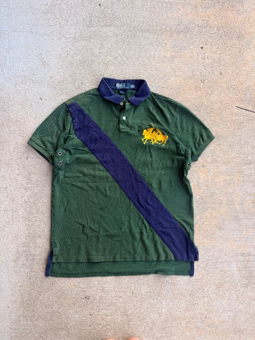 Polo Ralph Lauren Big Pony Sash Polo Shirt Green Navy Yellow Custom Fit Large L
